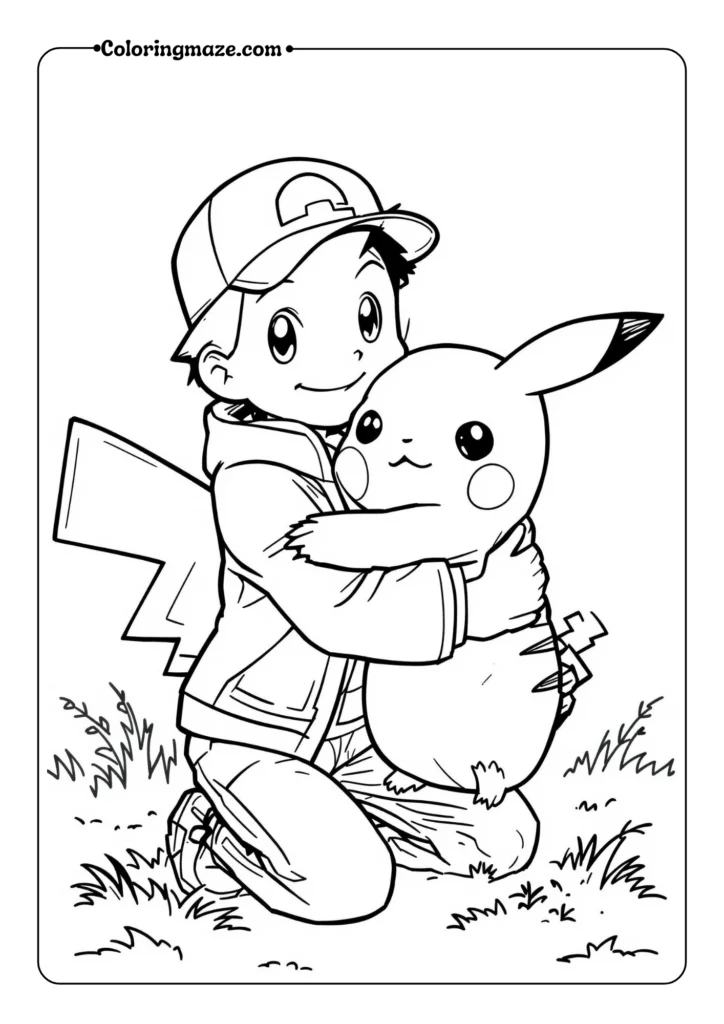 Ash Hugging Pikachu